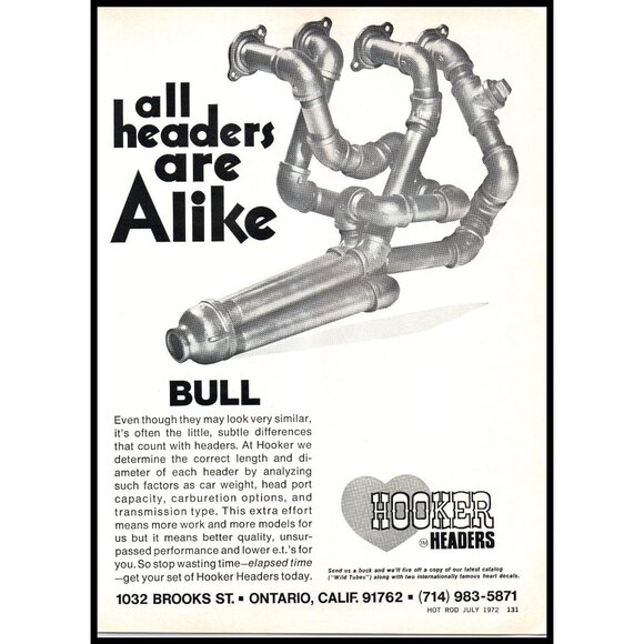 1972 Hooker Headers Vintage Print Ad Performance Exhaust Hot Rod Wall Art 70s - Picture 1 of 2